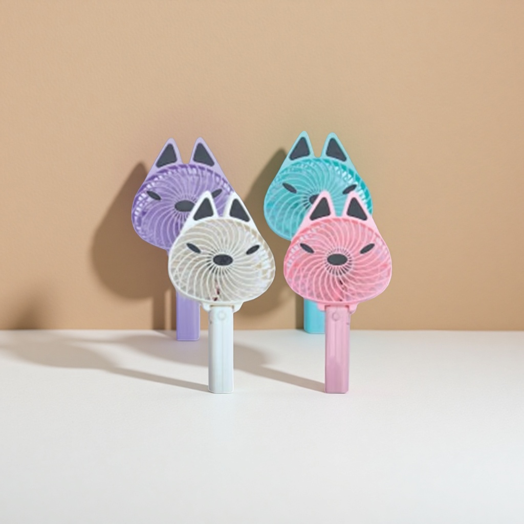 Colorful fox-shaped handheld folding mini fan for summer portability, silent mini USB charging