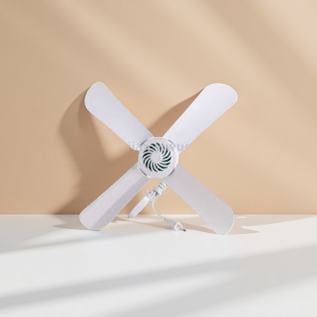 A white four-leaf clover-shaped silent home desktop fan with adjustable wind speed Application Scenario