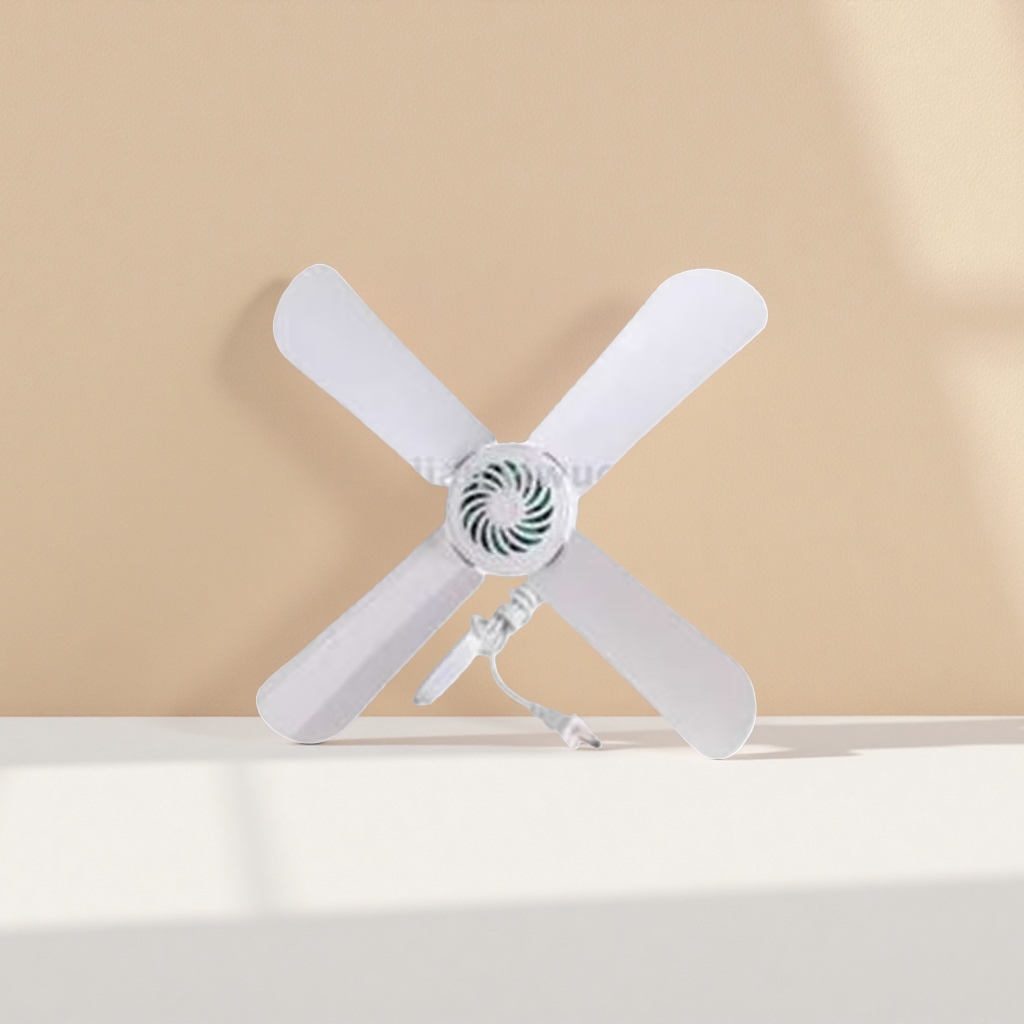 A white four-leaf clover-shaped silent home desktop fan with adjustable wind speed Specification image