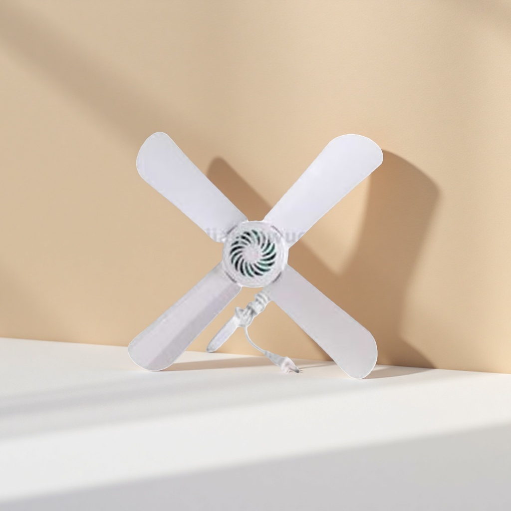 A white four-leaf clover-shaped silent home desktop fan with adjustable wind speed details Picture