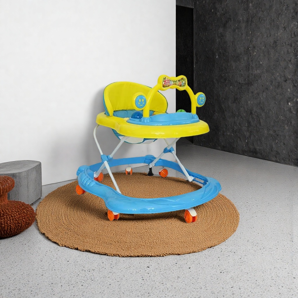 Yellow and blue baby walker, baby walking stroller, foldable toy with music