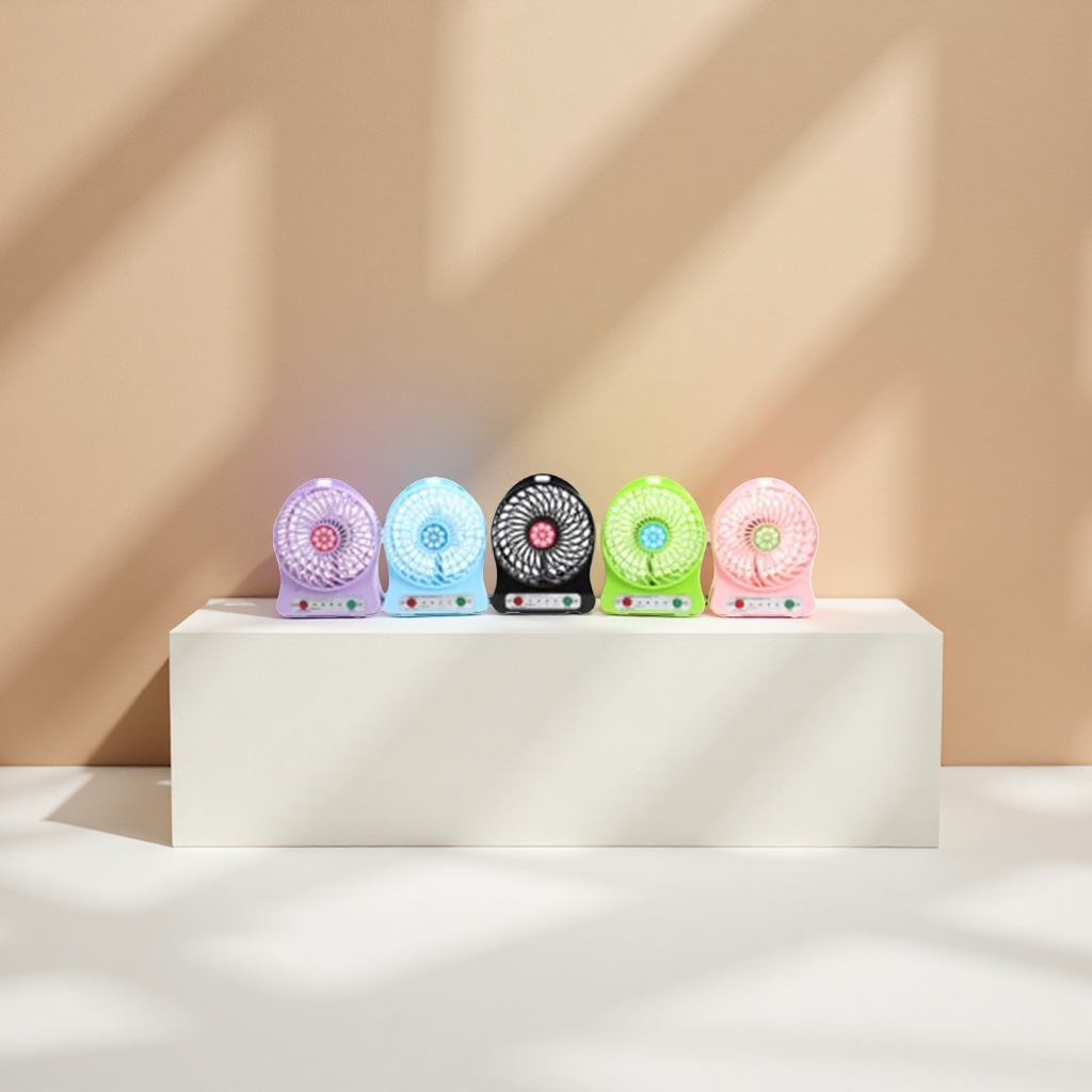 A portable mini USB charging desktop with a color fan, suitable for quiet student dormitories