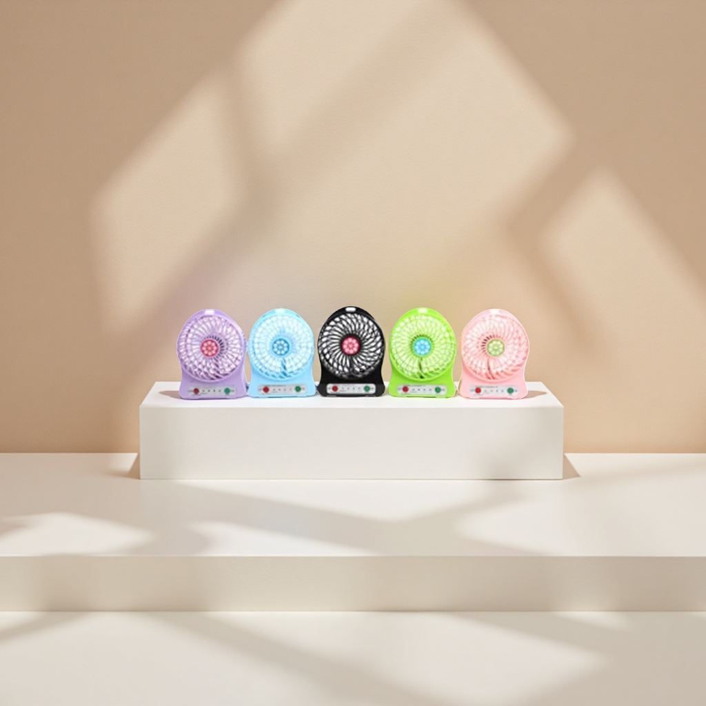A portable mini USB charging desktop with a color fan, suitable for quiet student dormitories