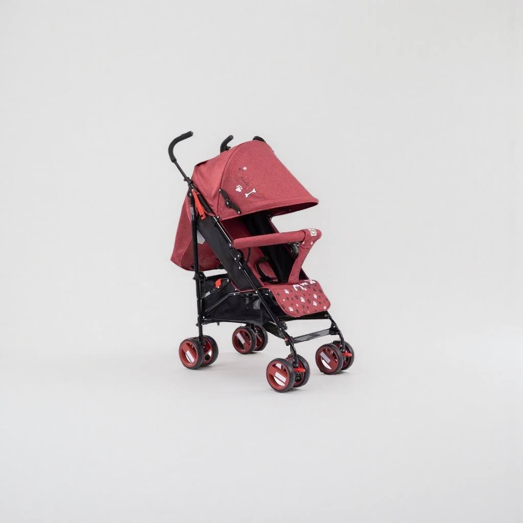 Carro de bebé rojo ligero plegable puede sentarse y acostarse evitar choques protección solar Alta Vista Application Scenario