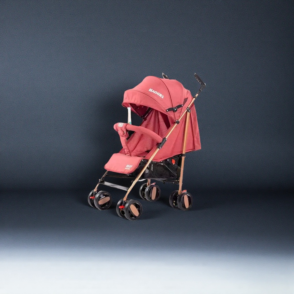 The red baby stroller is lightweight, foldable, suitable for both sitting and lying down, with shock-absorbing safety belts and a double-layer sunshade Specification image
