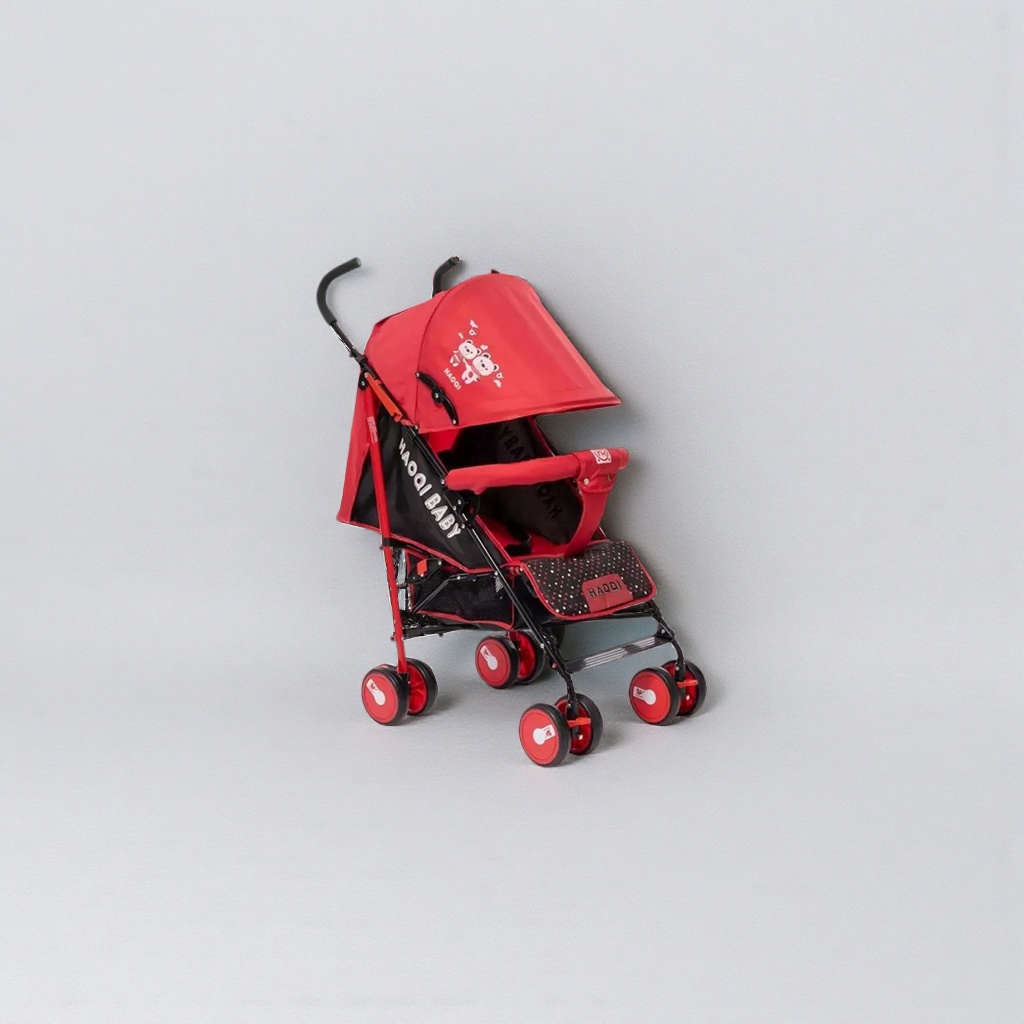 The red baby stroller is lightweight, foldable, suitable for both sitting and lying down, with a shock-absorbing design and high view, offering multiple functions Specification image