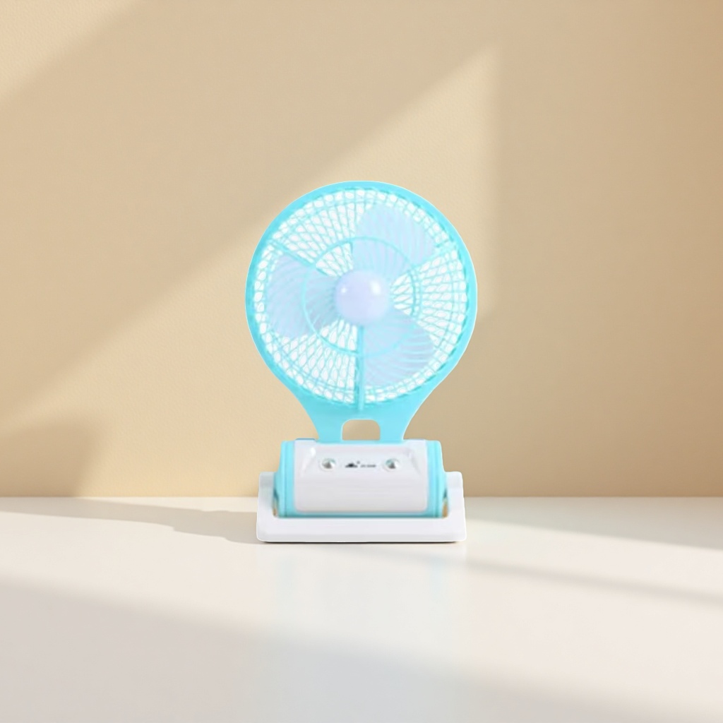 Light blue folding fan with lighting, strong wind, soft noise, foldable and portable Specification image