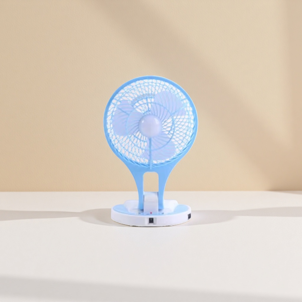 Blue folding portable silent small fan for home, office and dormitory desktop USB charging