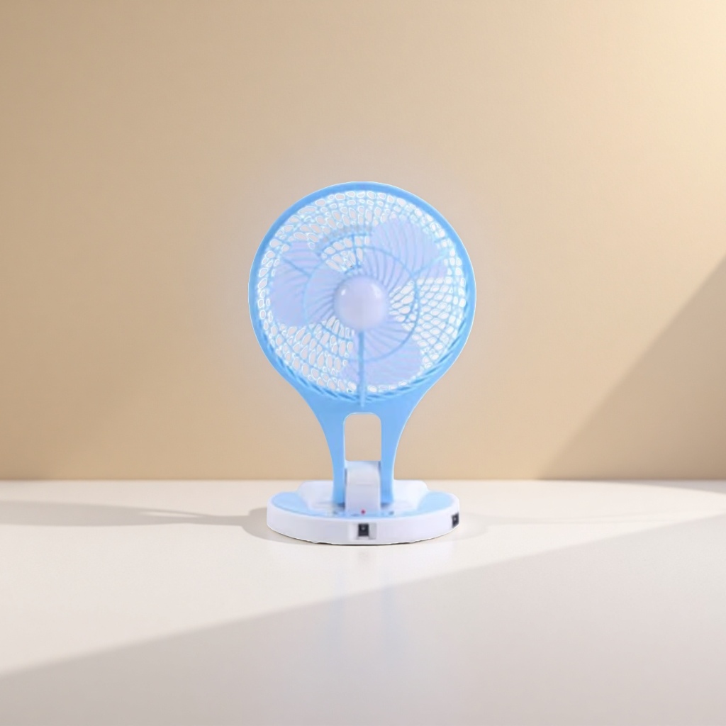 Blue folding portable silent small fan for home, office and dormitory desktop USB charging