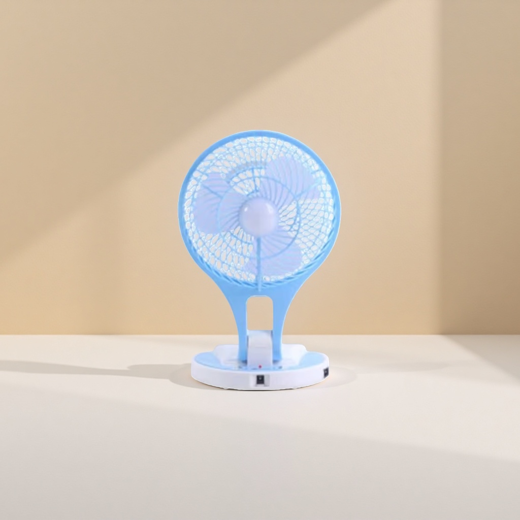 Blue folding portable silent small fan for home, office and dormitory desktop USB charging