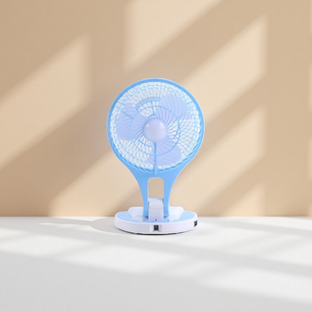 Blue folding portable silent small fan for home, office and dormitory desktop USB charging