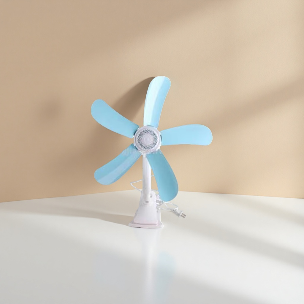 The light blue leaf and white base floor fan is a quiet and energy-saving home fan suitable for both bedrooms and living rooms details Picture