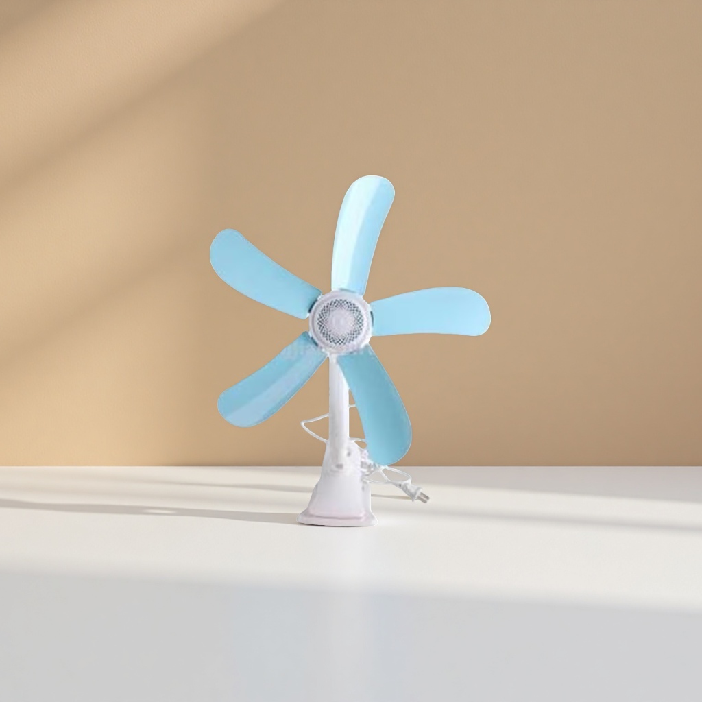 The light blue leaf and white base floor fan is a quiet and energy-saving home fan suitable for both bedrooms and living rooms Application Scenario