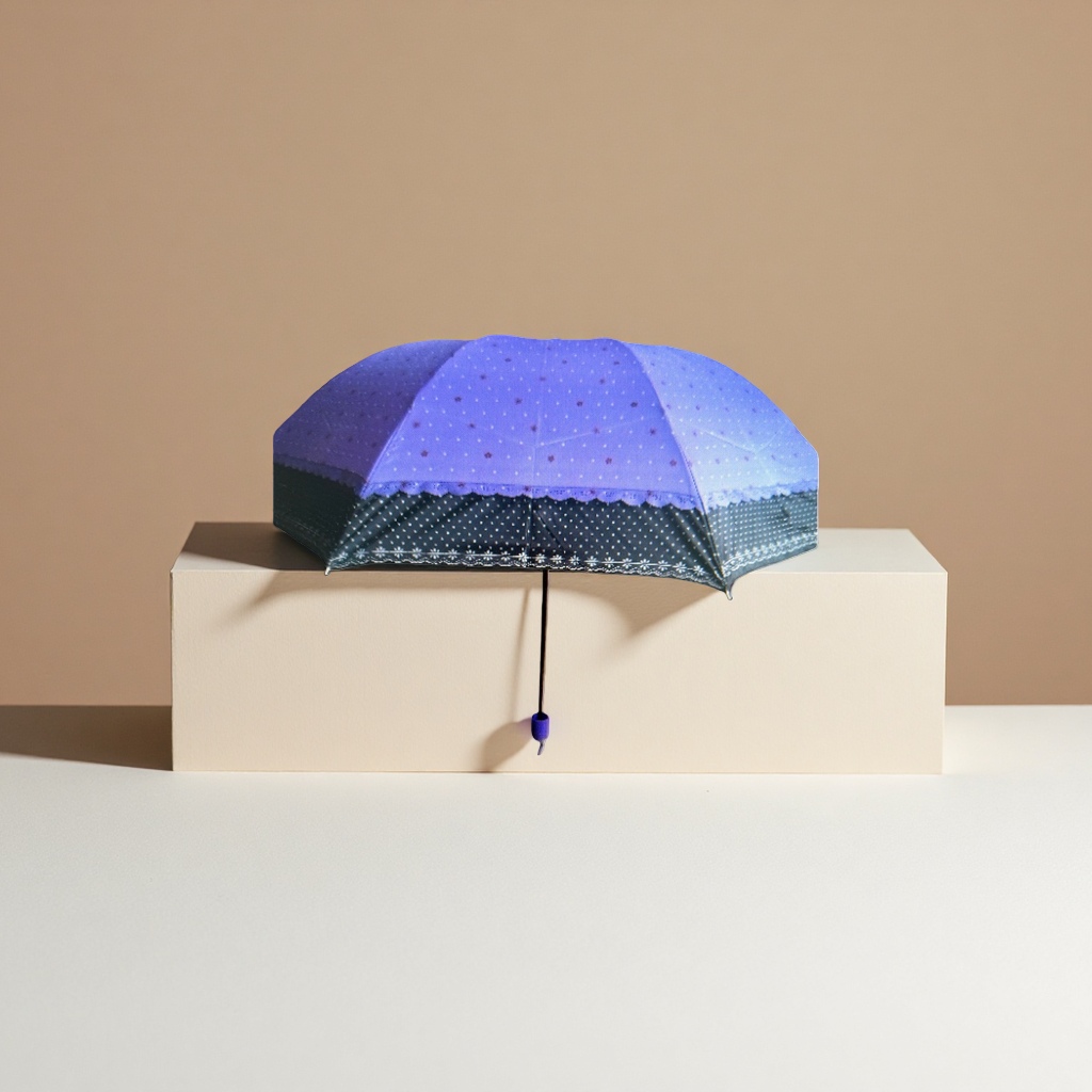 紫色波点蕾丝边晴雨两用伞 时尚防紫外线轻便折叠