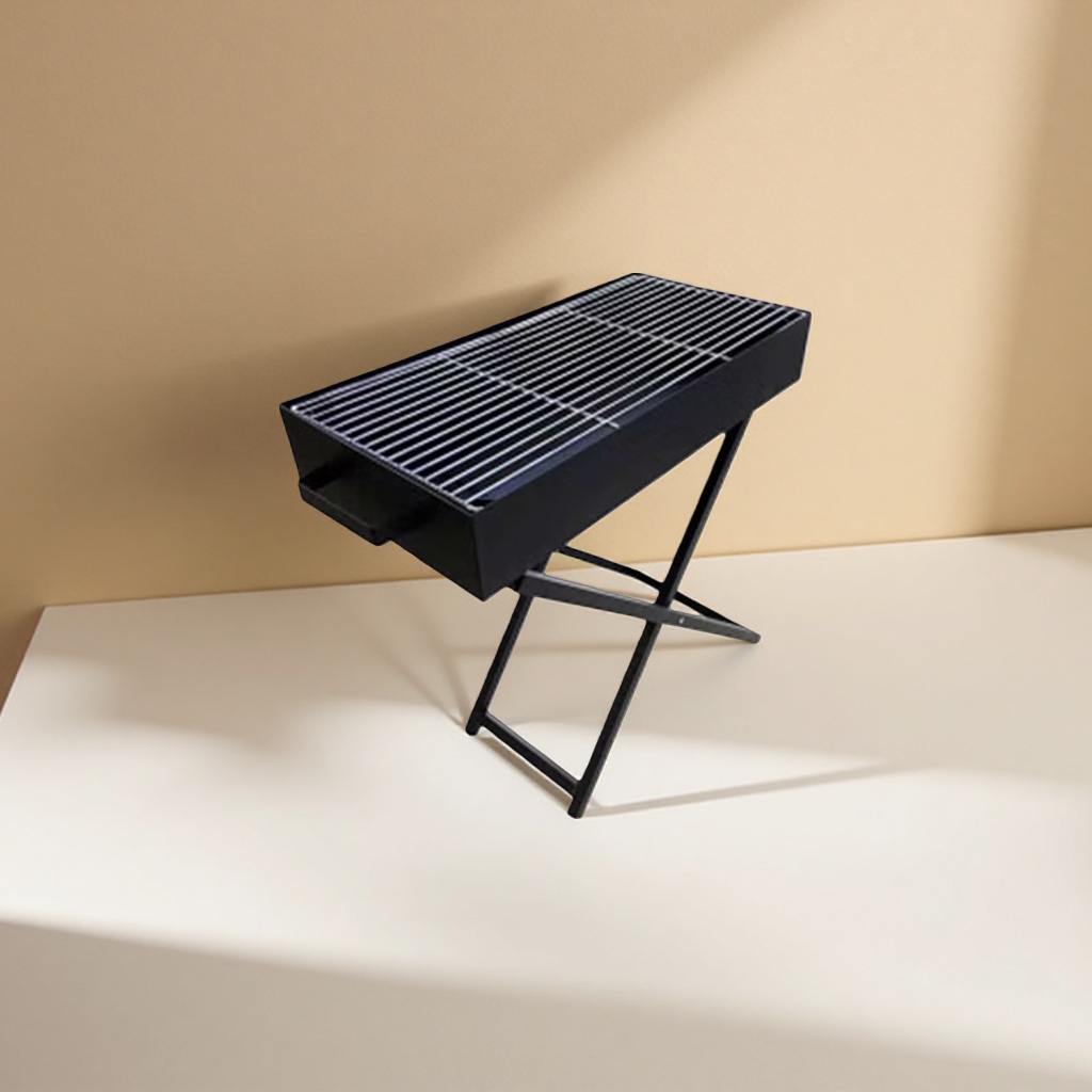 Black portable grill, outdoor camping barbecue grill, folding barbecue grill, small household size details Picture
