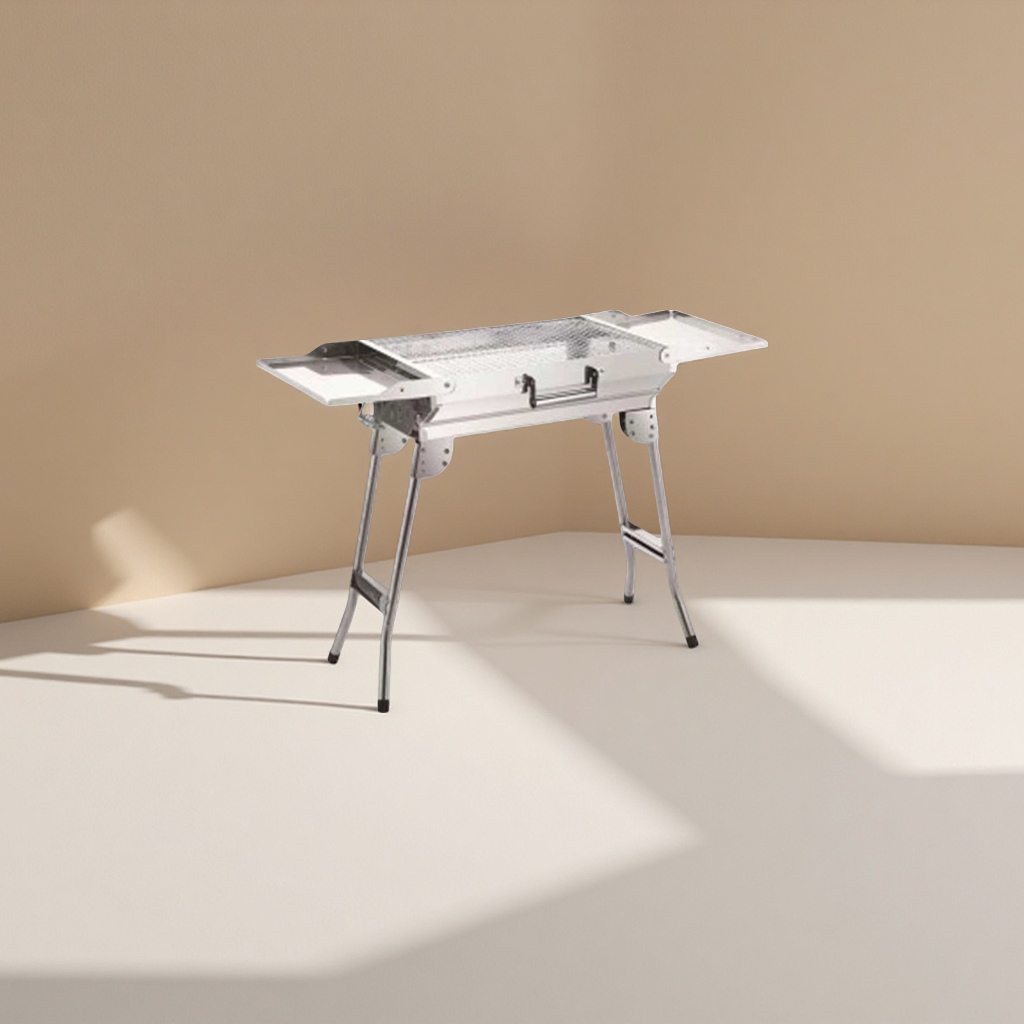Silver stainless steel outdoor barbecue grill, portable folding household barbecue grill details Picture