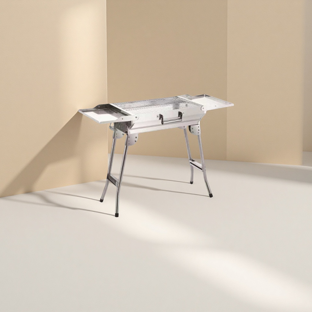 Silver stainless steel outdoor barbecue grill, portable folding household barbecue grill Specification image
