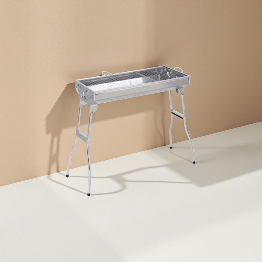 Silver folding portable barbecue grill, outdoor camping, home charcoal grill stand