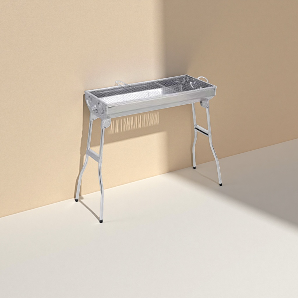 Silver folding portable barbecue grill, outdoor camping, home charcoal grill stand details Picture