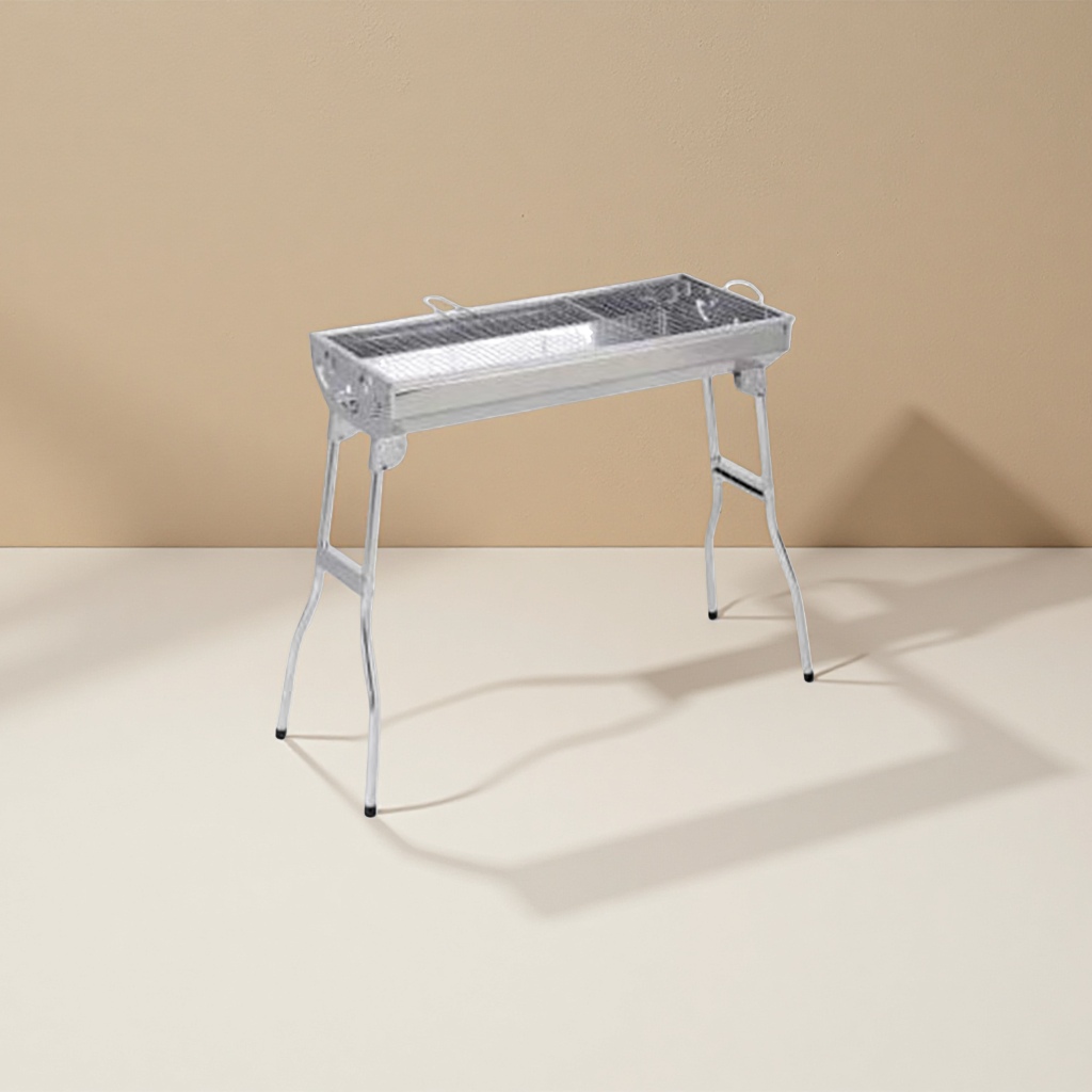 Silver folding portable barbecue grill, outdoor camping, home charcoal grill stand Specification image