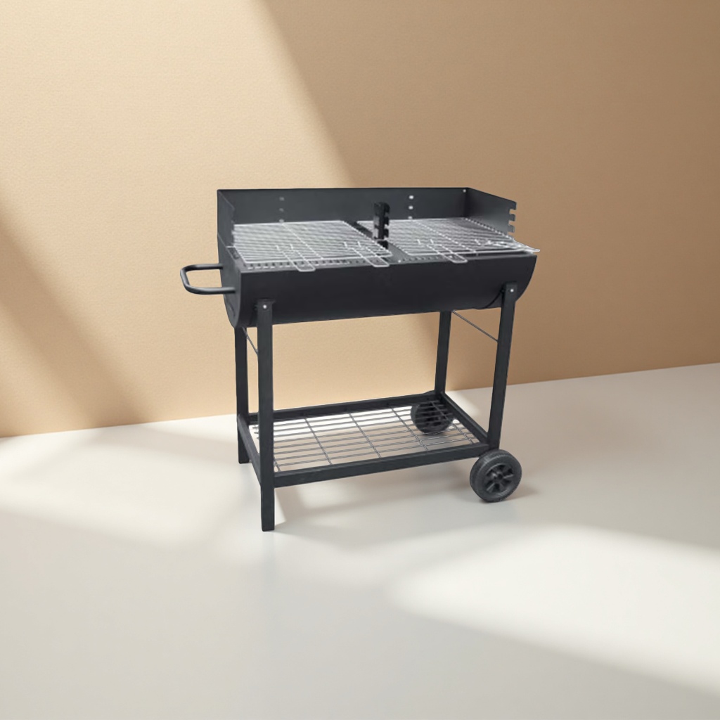 Black portable household barbecue grill, outdoor camping charcoal grill, stainless steel grille details Picture
