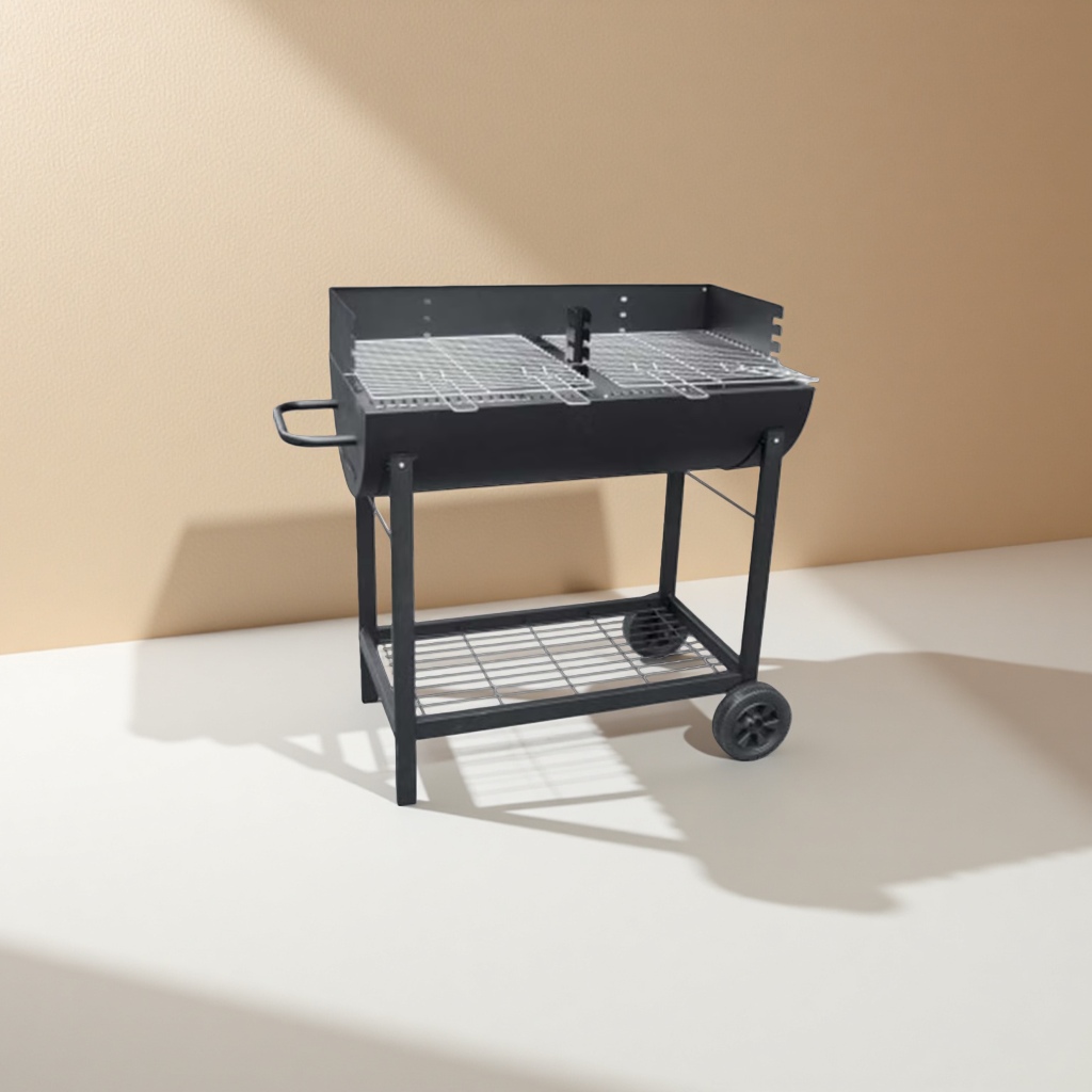 Black portable household barbecue grill, outdoor camping charcoal grill, stainless steel grille Application Scenario