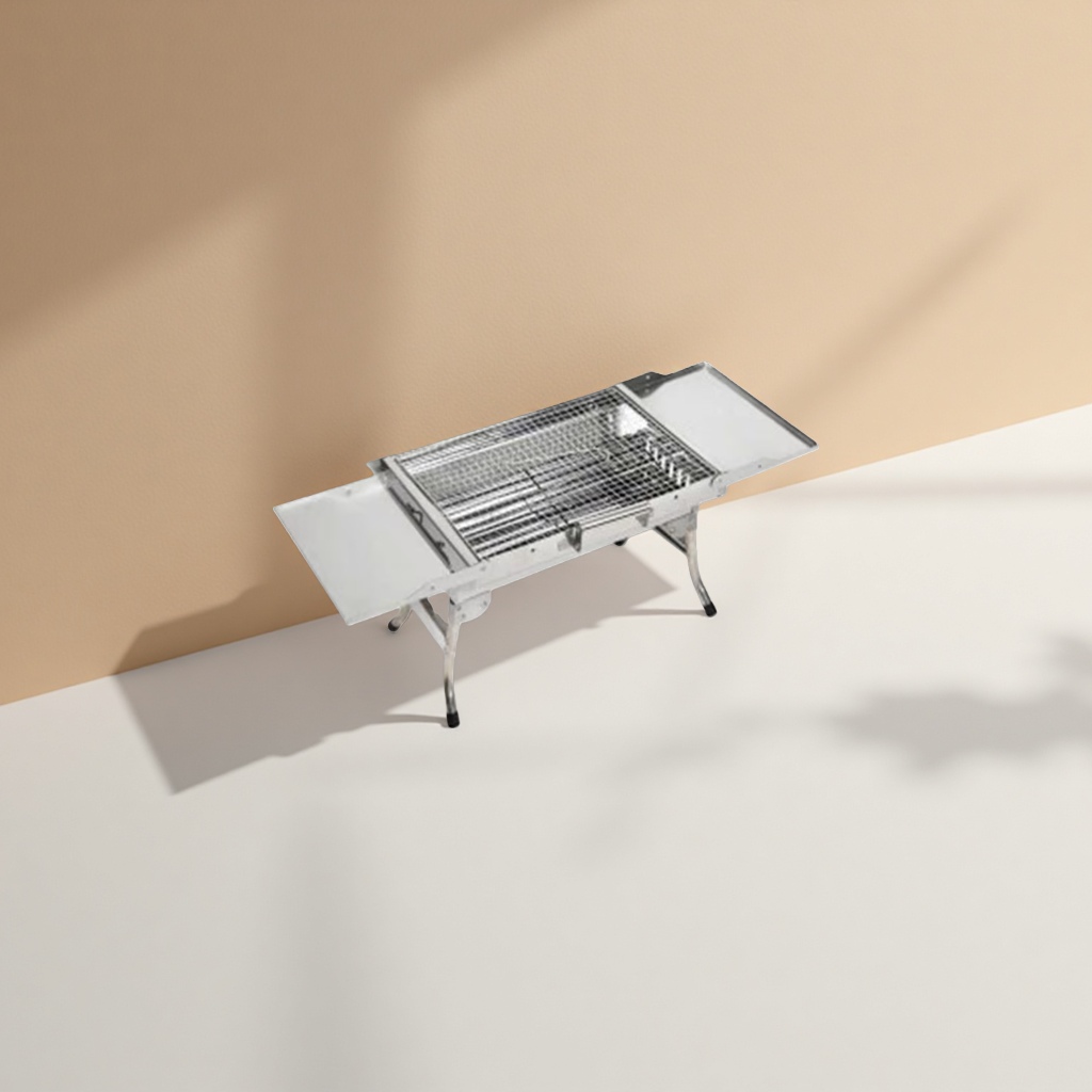 Silver stainless steel thickened grill stand for outdoor camping barbecue grill details Picture