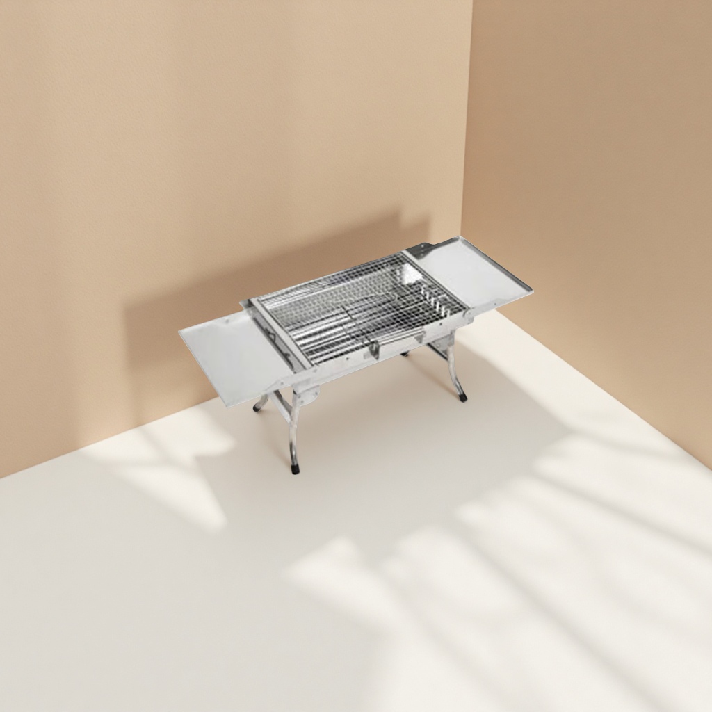 Silver stainless steel thickened grill stand for outdoor camping barbecue grill