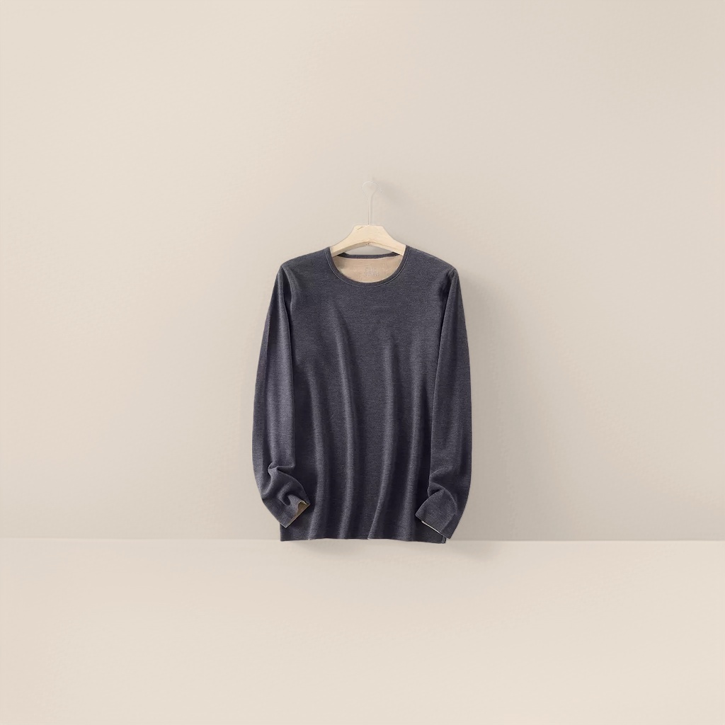 A thick and warm basic dark grey long-sleeved top for men in autumn and winter Specification image