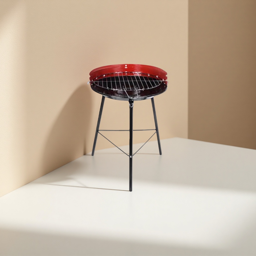 Red lid, black grill, tripod stand, portable and stable support for barbecue and camping Specification image