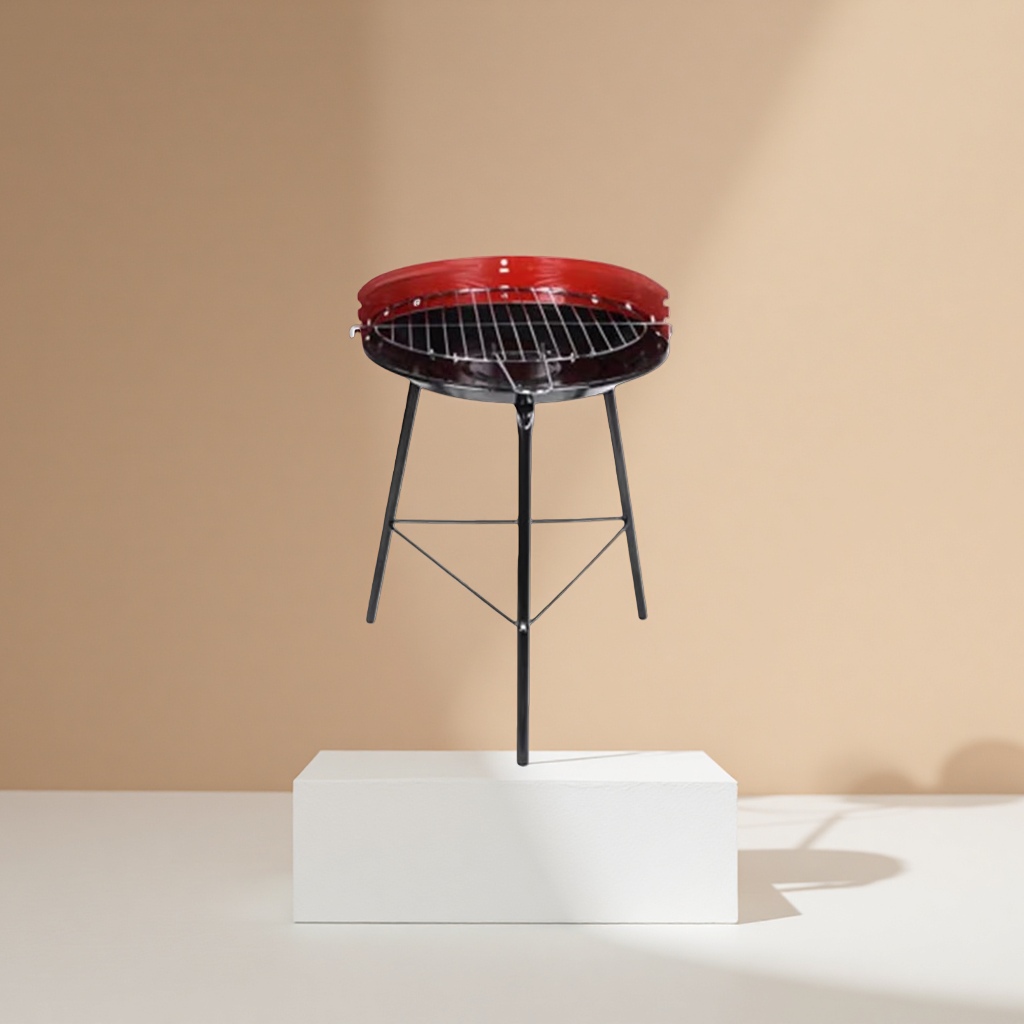 Red lid, black grill, tripod stand, portable and stable support for barbecue and camping Application Scenario