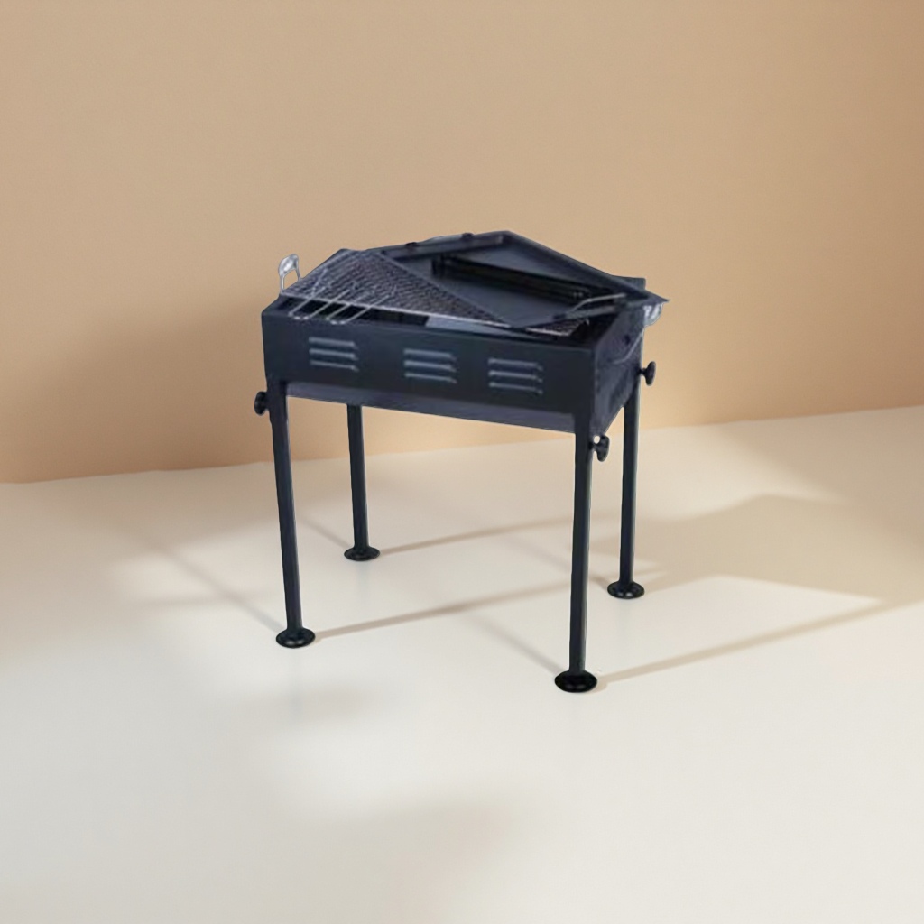 Black portable stainless steel barbecue grill, home outdoor camping barbecue grill