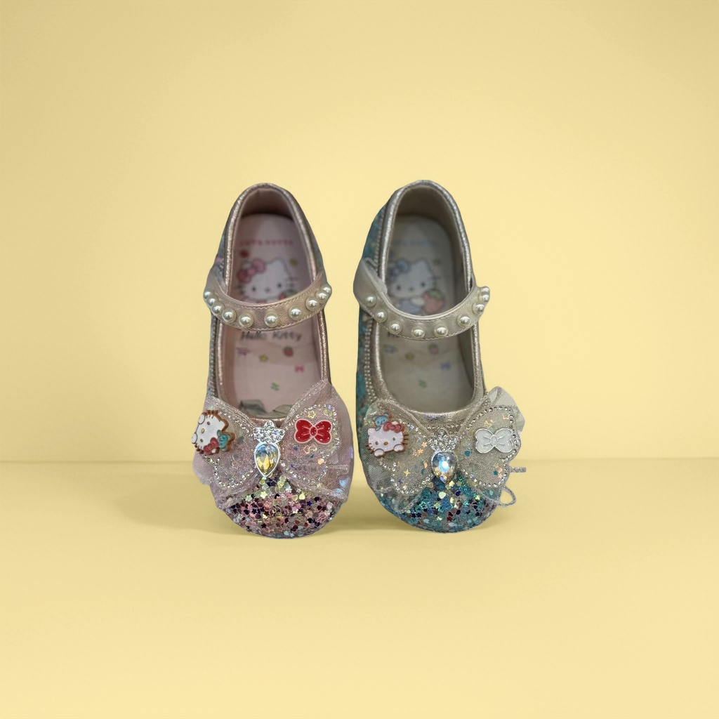 Pink and blue sequined Hello Kitty children's dance shoes Item Picture