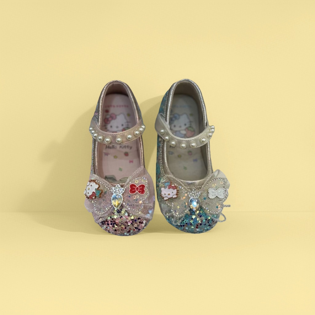 Pink and blue sequined Hello Kitty children's dance shoes details Picture