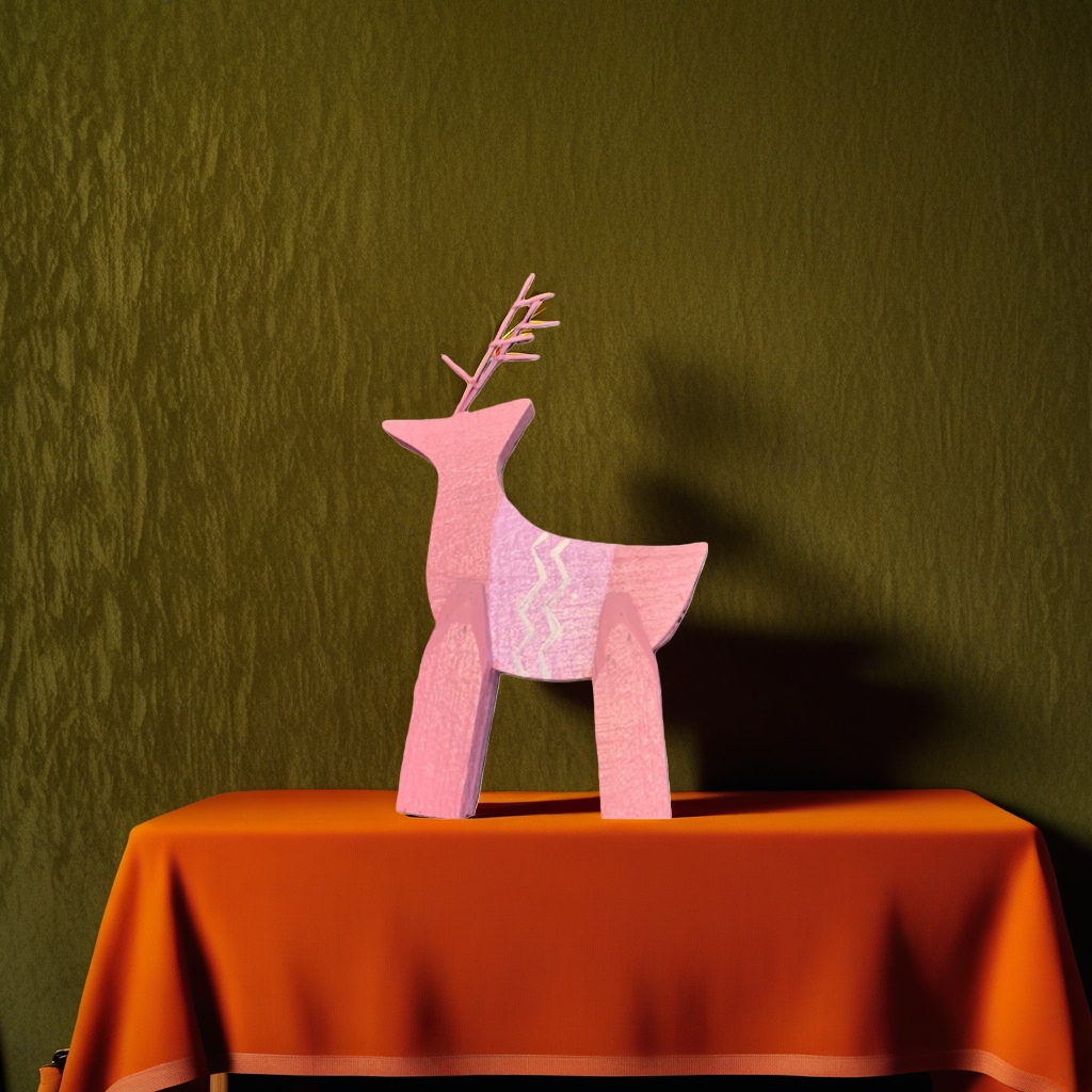 Pink wooden deer figurehead for home decoration, Nordic-style table decoration for living room and bedroom Specification image