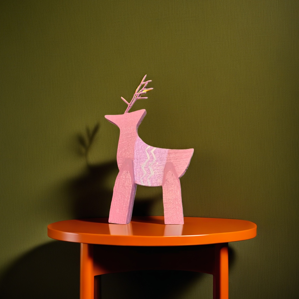 Pink wooden deer figurehead for home decoration, Nordic-style table decoration for living room and bedroom details Picture