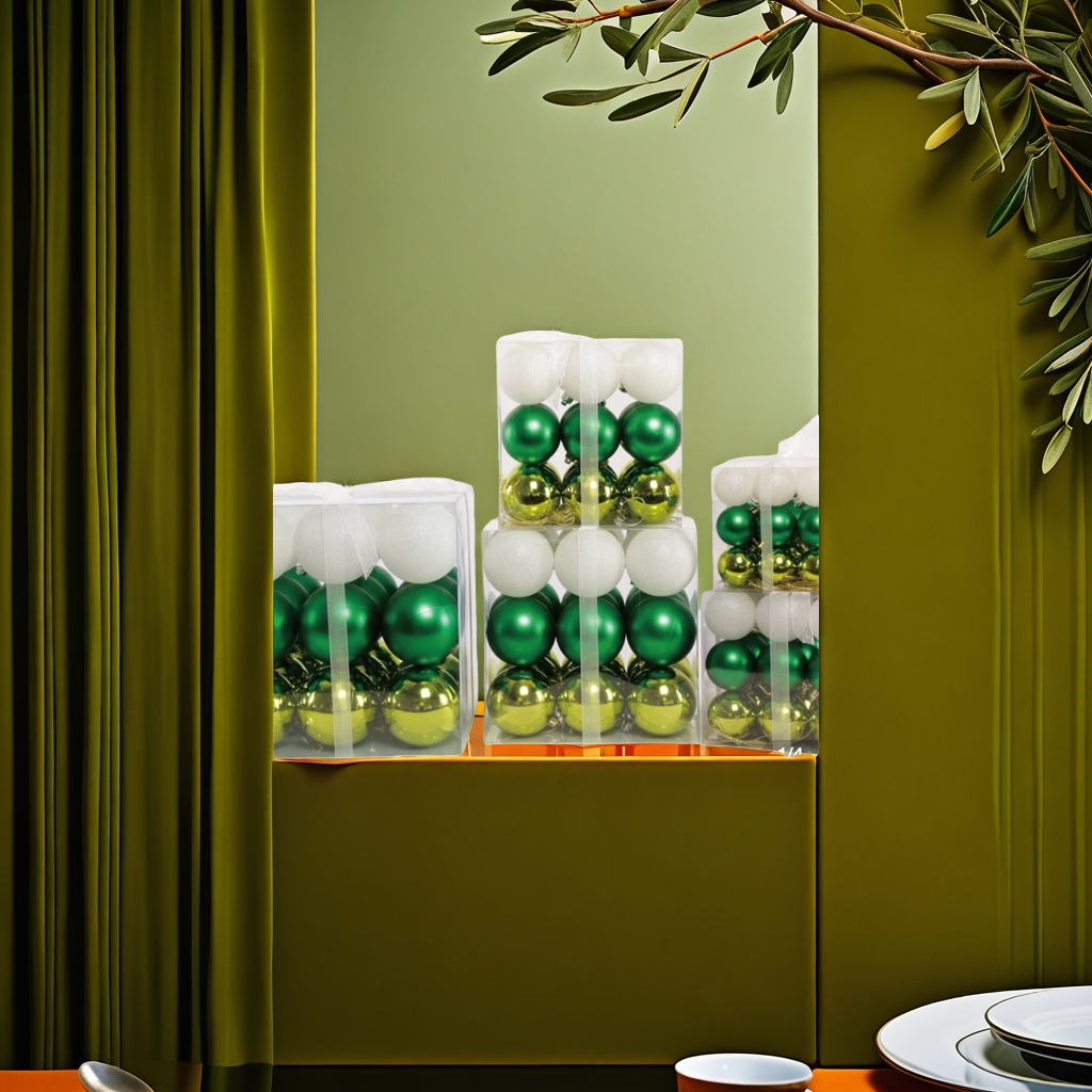 Green, gold and white Christmas ball decoration set, festive home hanging gift box Specification image