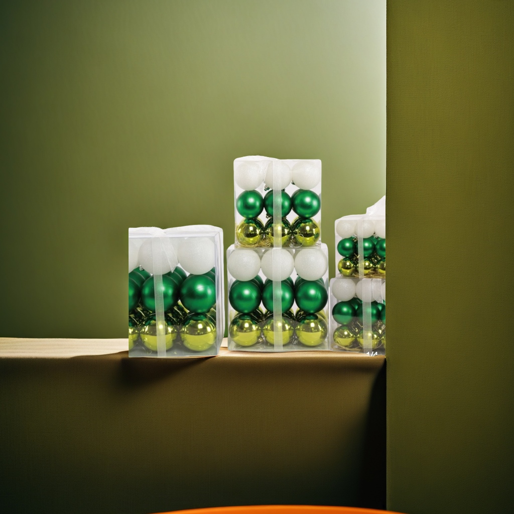 Green, gold and white Christmas ball decoration set, festive home hanging gift box details Picture