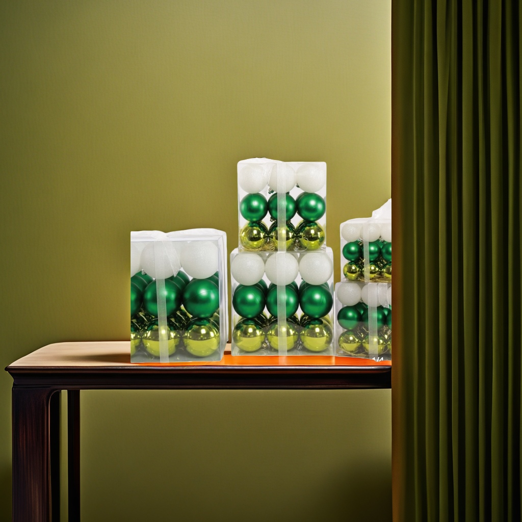 Green, gold and white Christmas ball decoration set, festive home hanging gift box