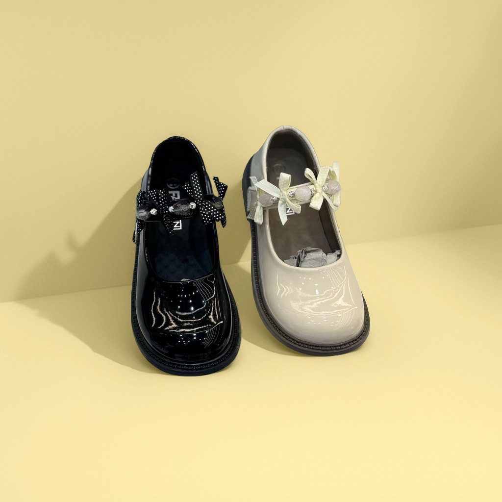 Black glossy Mary Jane shoes, beige glossy Mary Jane shoes, women's retro single shoes details Picture