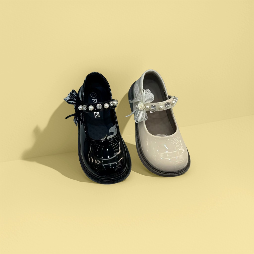 Black glossy and off-white glossy Mary Jane shoes, women's retro round-toed, chunk-heeled single shoes details Picture