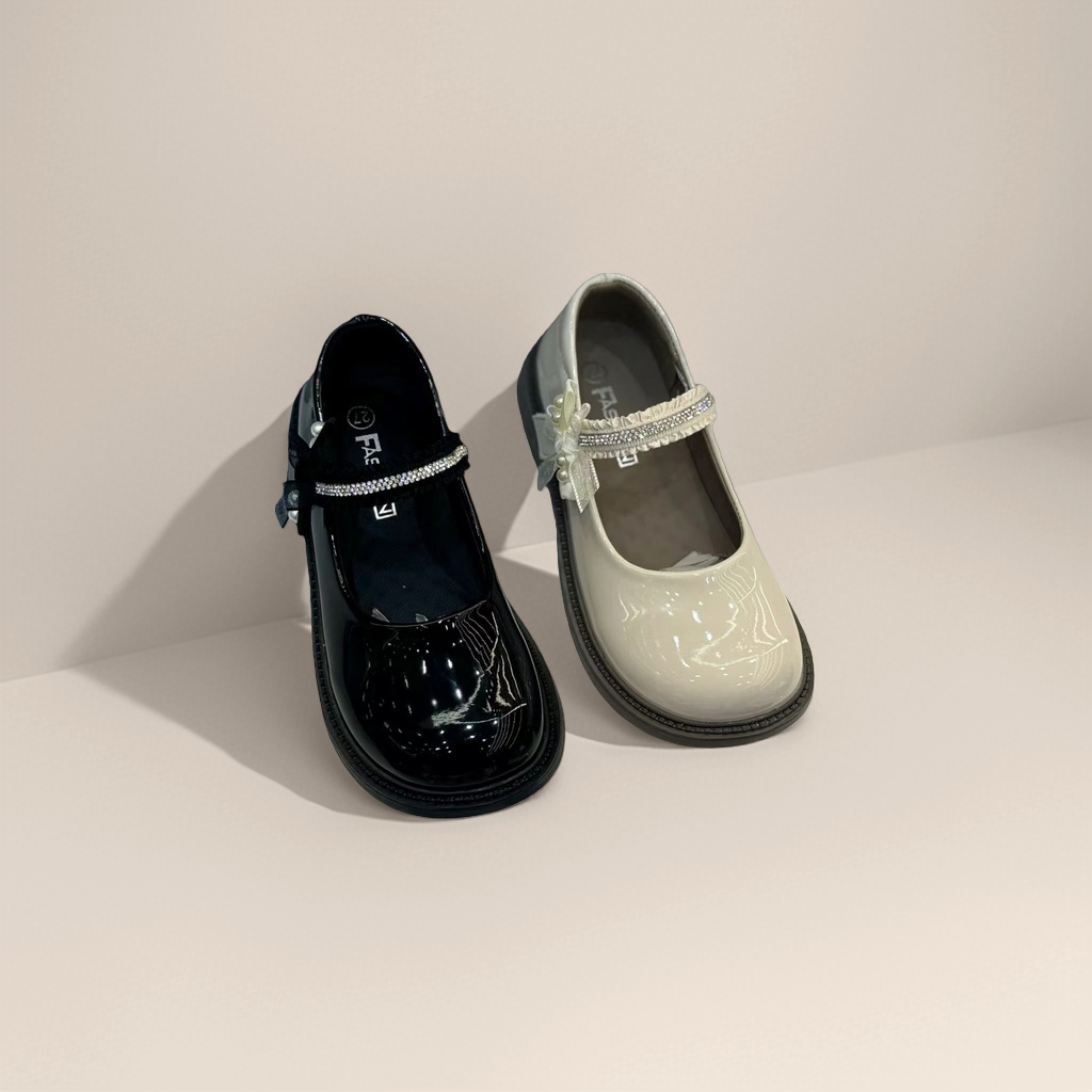 Black glossy and off-white glossy Mary Jane shoes, women's genuine leather retro commuter single shoes Specification image