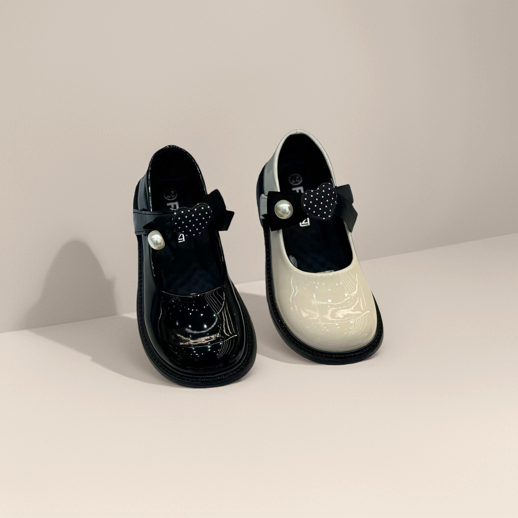 Black and off-white patent leather Mary Jane shoes, women's retro round-toed chunk-heeled single shoes Specification image