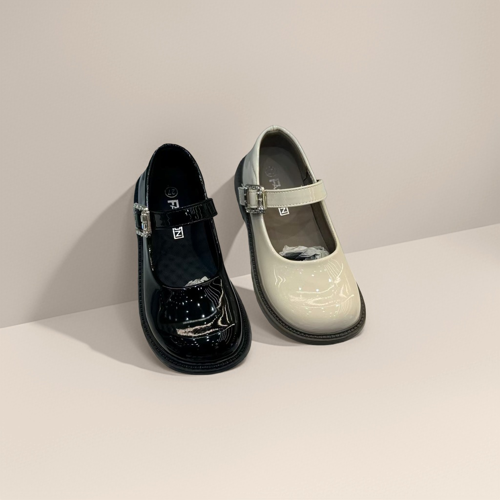 Patent leather Mary Jane shoes, black and beige contrasting color women's retro commuter single shoes Specification image