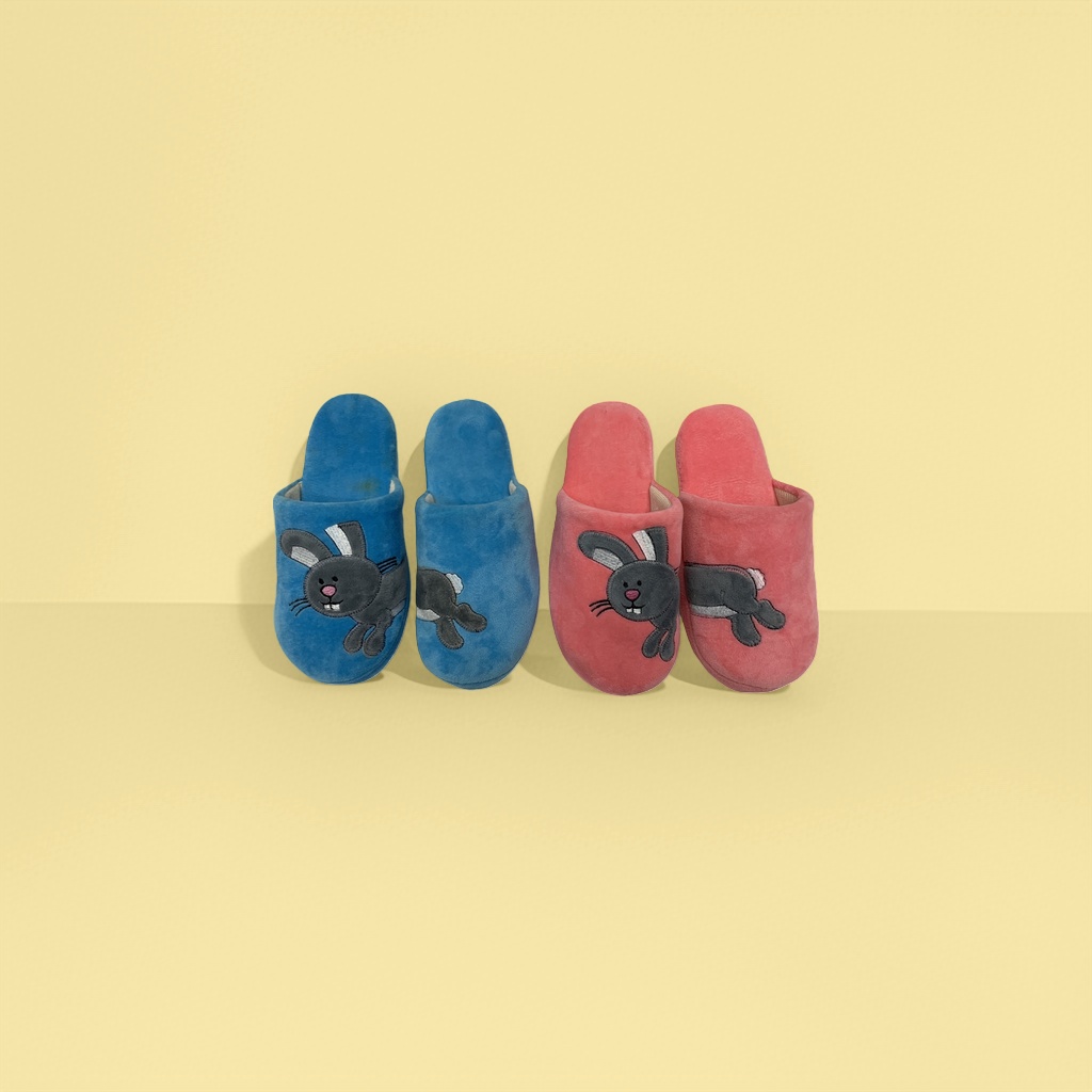 Blue and pink rabbit-patterned home slippers for both men and women, comfortable cotton Item Picture