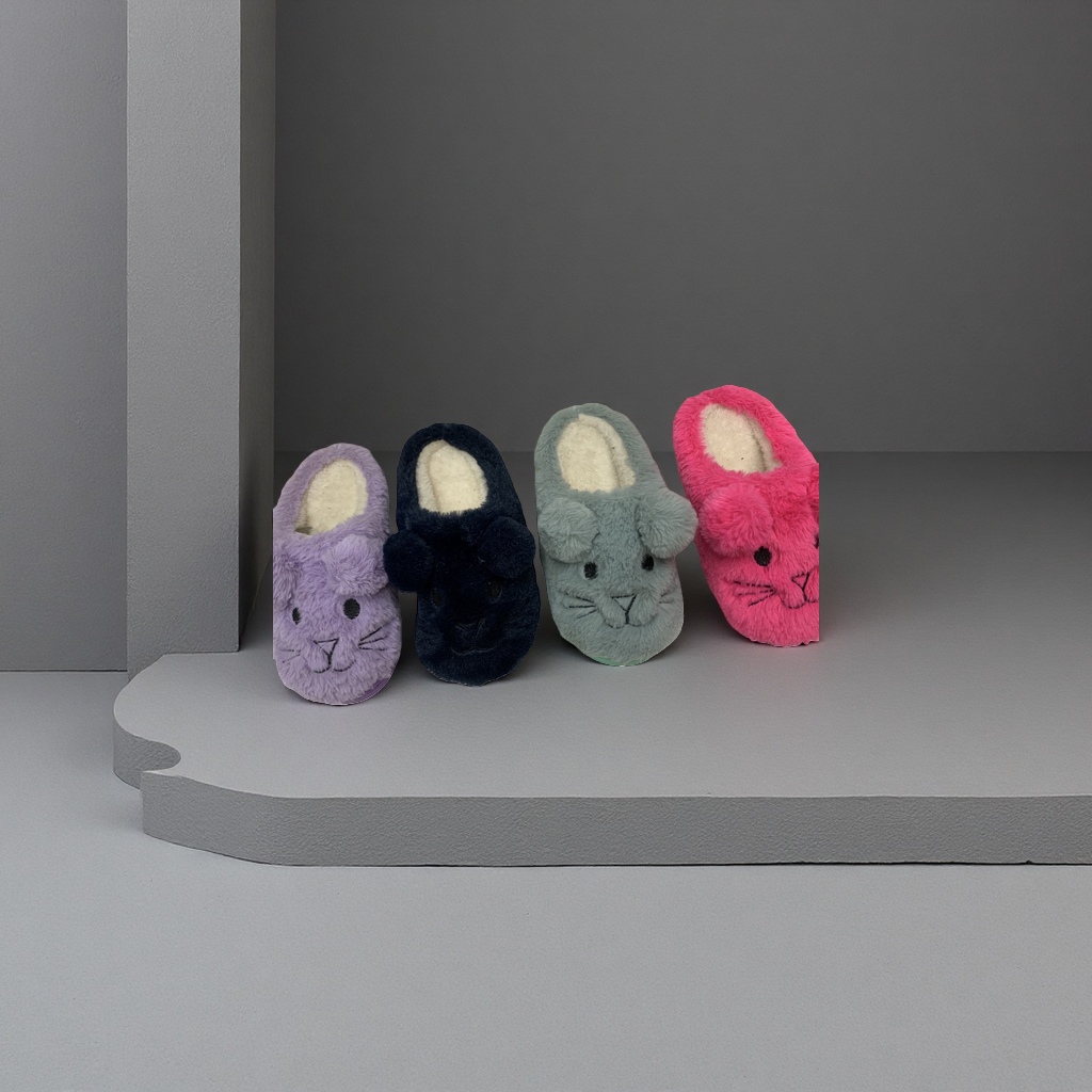 Colorful plush cat-ear slippers for women to keep warm and cute at home. Soft-soled indoor cotton slippers with caterpillars Application Scenario