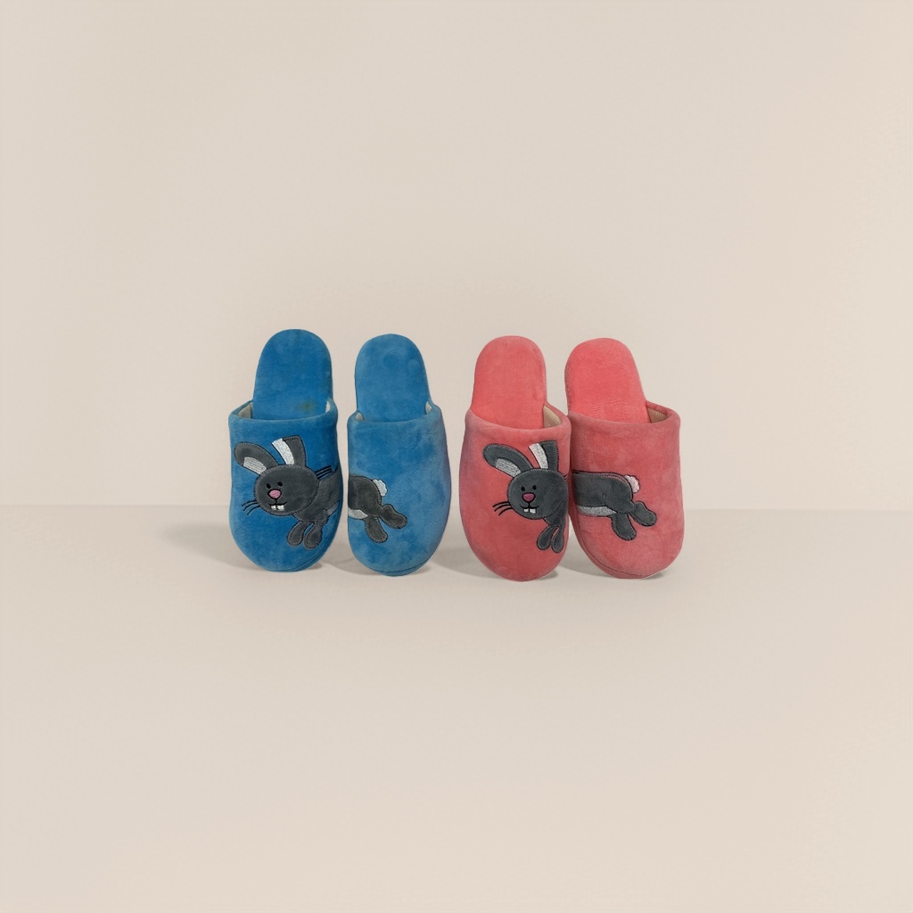 Blue and pink rabbit-patterned home slippers for both men and women, comfortable cotton Specification image