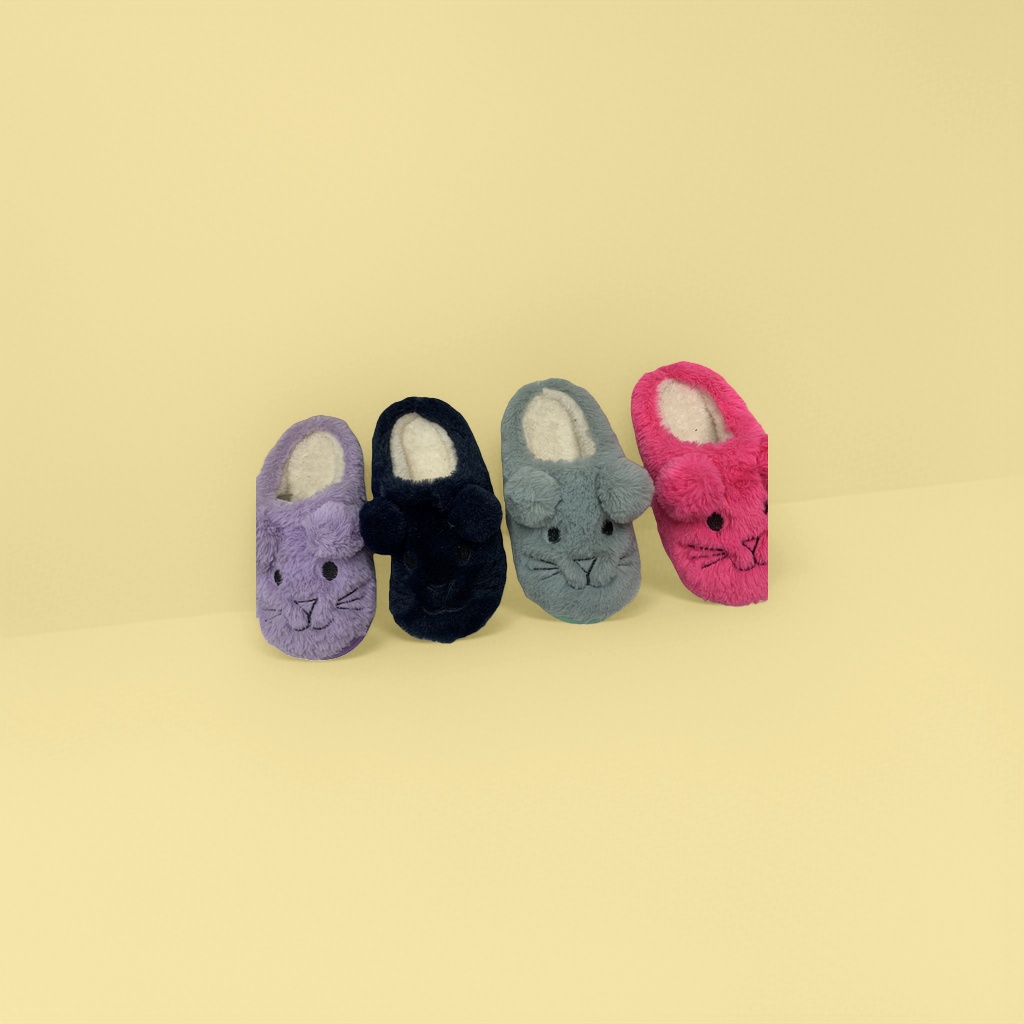 Colorful plush cat-ear slippers for women to keep warm and cute at home. Soft-soled indoor cotton slippers with caterpillars Item Picture