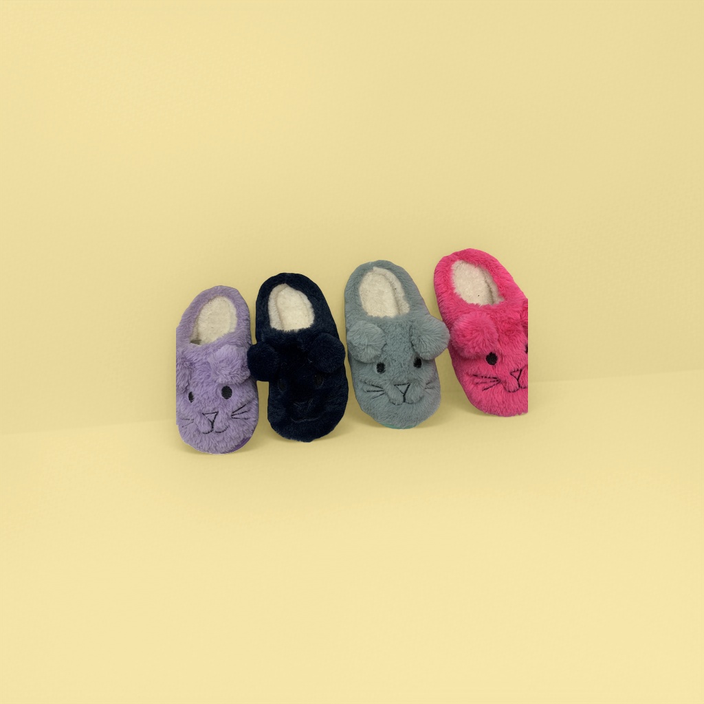 Colorful plush cat-ear slippers for women to keep warm and cute at home. Soft-soled indoor cotton slippers with caterpillars details Picture