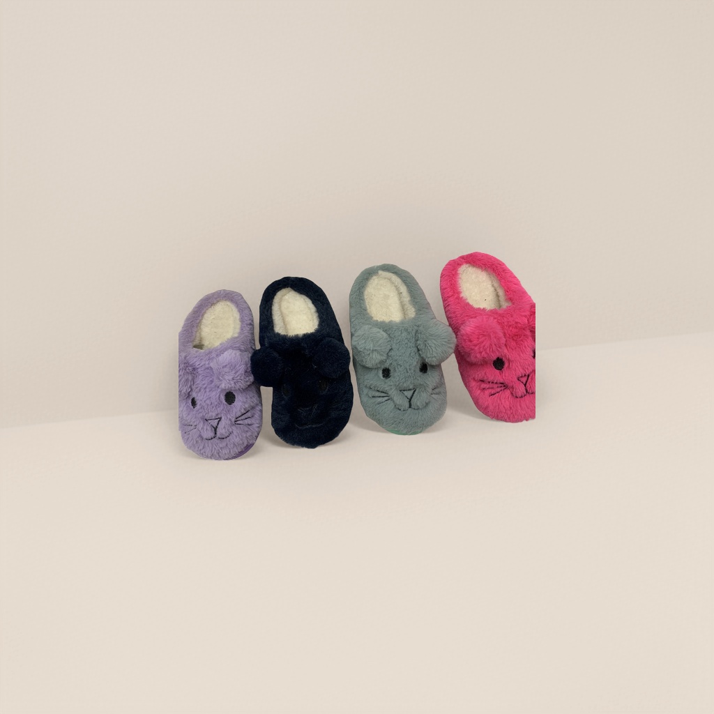 Colorful plush cat-ear slippers for women to keep warm and cute at home. Soft-soled indoor cotton slippers with caterpillars Specification image